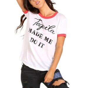 WILDFOX Tequila Hour Vintage Lightweight Ringer Tee in Clean White Women's Small